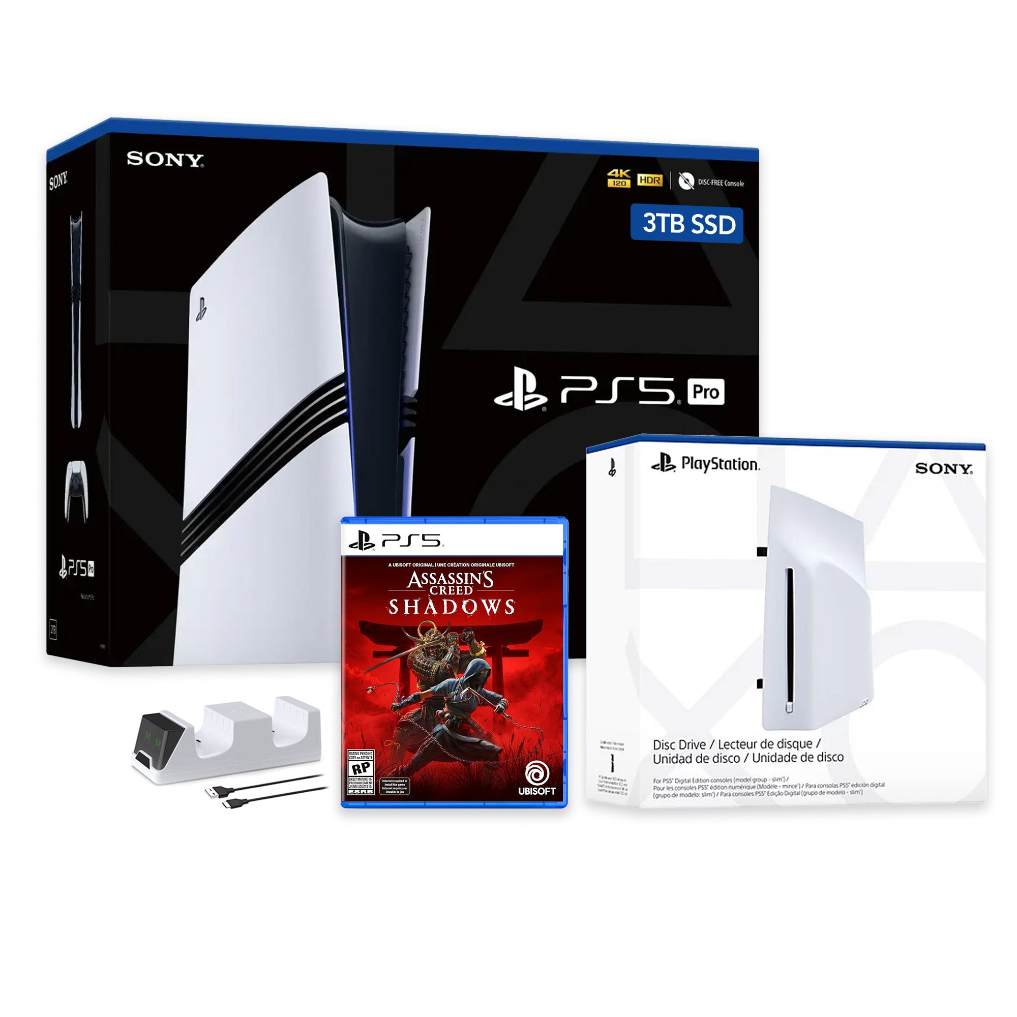 PlayStation 5 Pro 3TB SSD Console with Disc Drive, Wireless Controller and Charger, Assassin’s Creed Shadows - CFI-7019 PS5 Pro PlayStation 5 Pro 3TB SSD Console with Disc Drive, Wireless Controller and Charger, Assassin’s Creed Shadows - CFI-7019 PS5 Pro